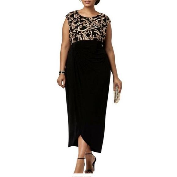 CONNECTED Soutache Black Jersey Draped Gown Formal Maxi Column MOB Prom Dress - Picture 1 of 7